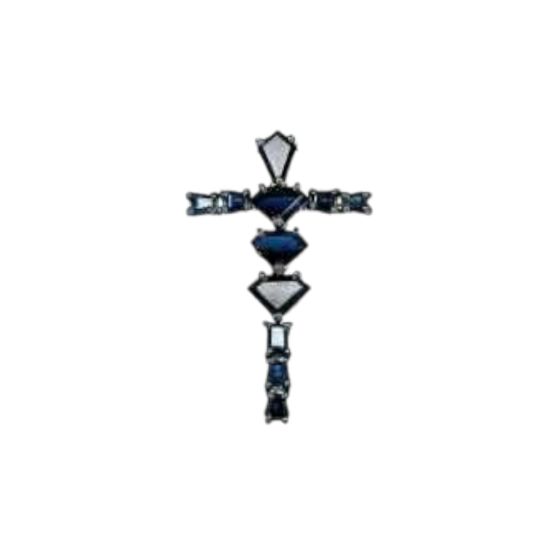 Pendentif "Croix" or et saphirs