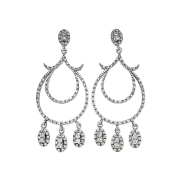 Paire de boucles d'oreilles pendantes, or & diamants