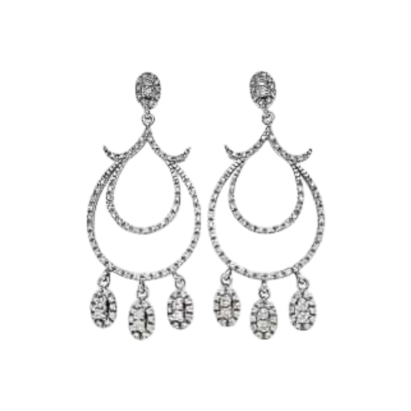Paire de boucles d'oreilles pendantes, or & diamants