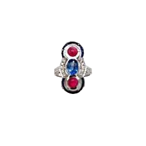 Goud, diamanten, saffier & robijn ring