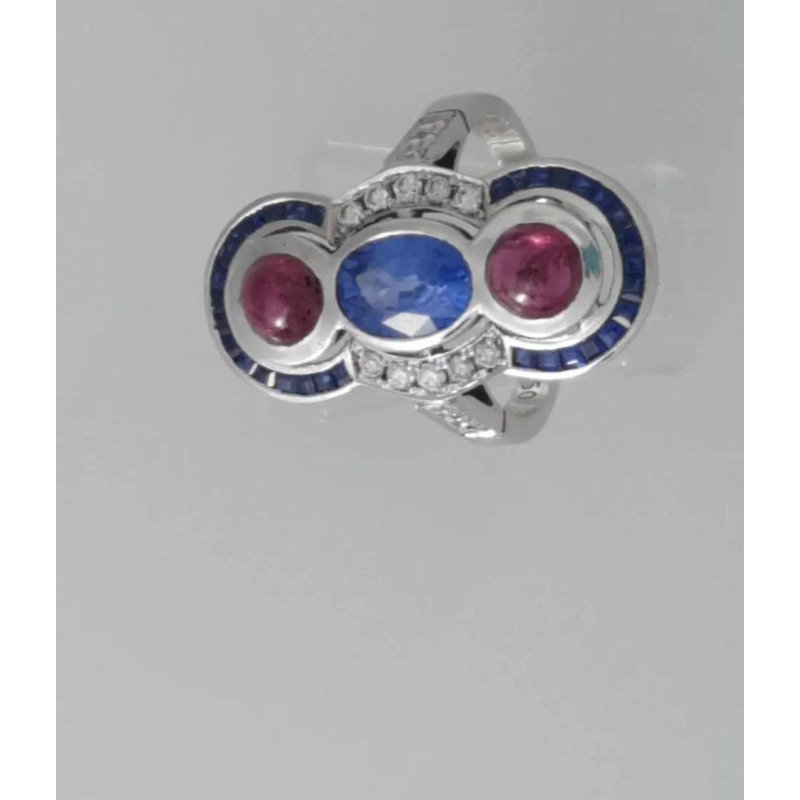 Goud, diamanten, saffier & robijn ring