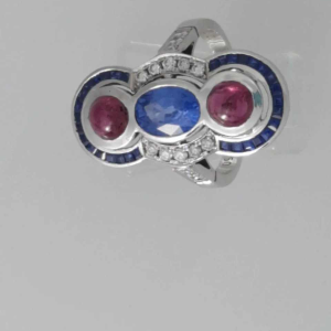 Goud, diamanten, saffier & robijn ring