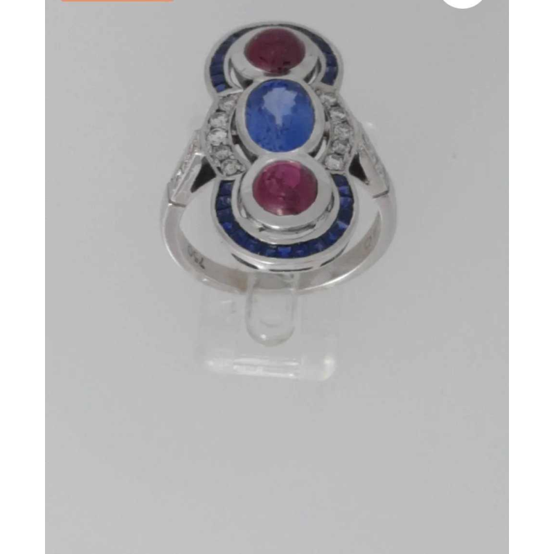 Bague or, diamants, saphir & rubis