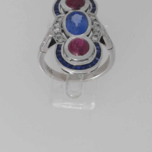 Gold, diamonds, sapphire & ruby ring
