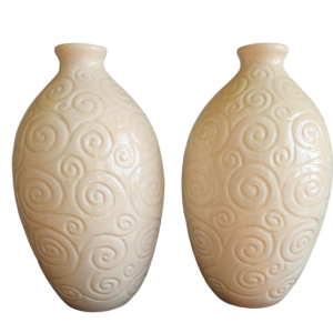 Saint-Clément, pair of cracked ceramic ovoid vases, olive gravé model, ca 1920/30