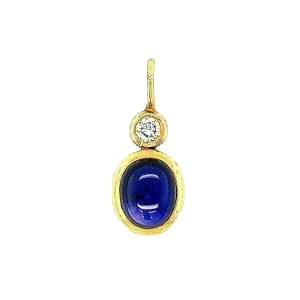 Goud, saffier en diamanten cabochon hanger