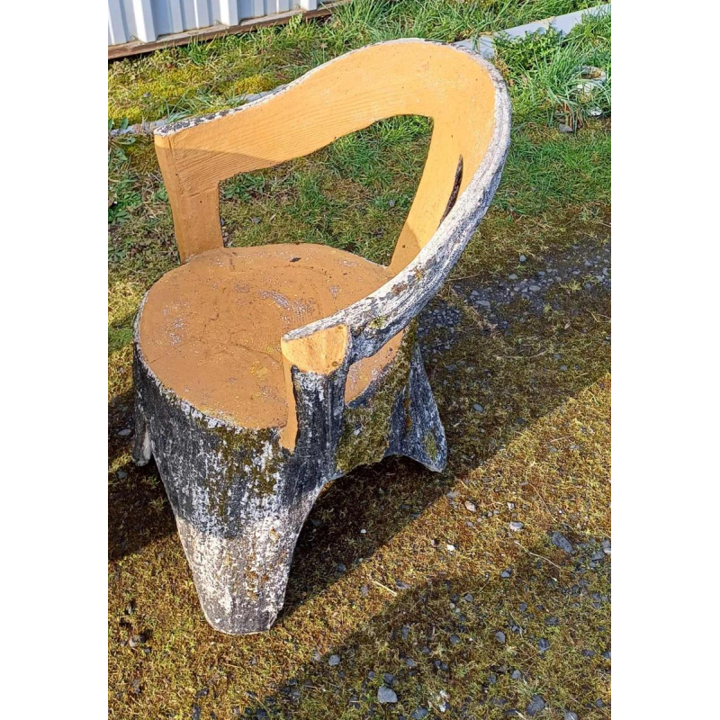 Salon de jardin 'Bois, arbre, branches, tronc' table et 4 chaises en béton, XXe s