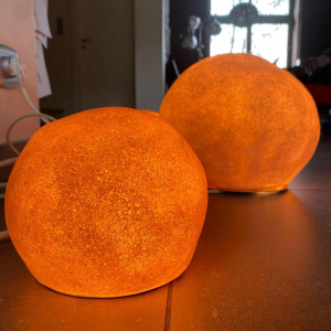 ANDRE CAZENAVE "Dora" for Disderot Paris, set of 3 moon stone rock lamps ca 1965