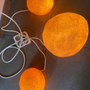 ANDRE CAZENAVE "Dora" for Disderot Paris, set of 3 moon stone rock lamps ca 1965