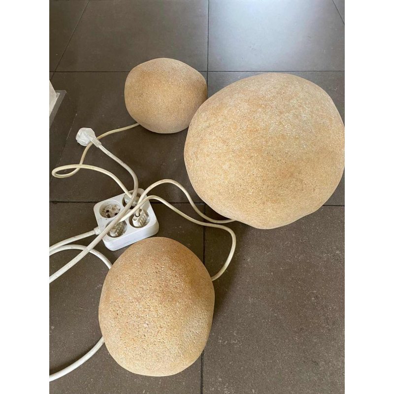 ANDRE CAZENAVE "Dora", Disderot Paris, ensemble de 3 lampes cailloux galets 1965