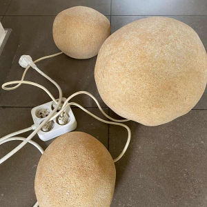 ANDRE CAZENAVE "Dora" for Disderot Paris, set of 3 moon stone rock lamps ca 1965