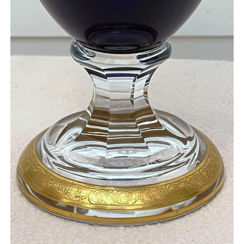 Saint Louis "Pompeii Model" blue and gilded clear crystal vase on pedestal