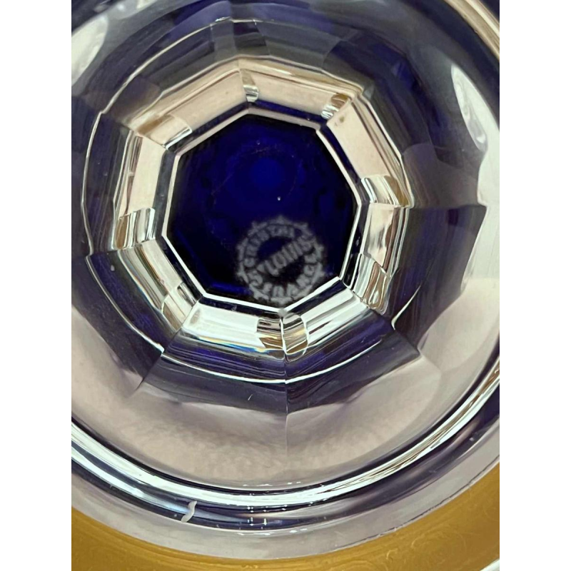 Saint Louis "Pompeii model" blauw en verguld helder kristallen vaas op sokkel