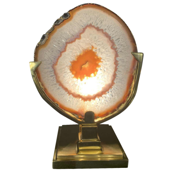WILLY DARO (attribué), Lampe à poser Agate Géode Laiton, Hollywood Regency 1970