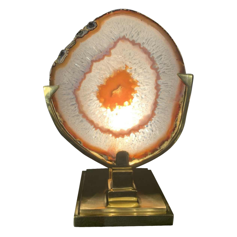 WILLY DARO (attribué), Lampe à poser Agate Géode Laiton, Hollywood Regency 1970