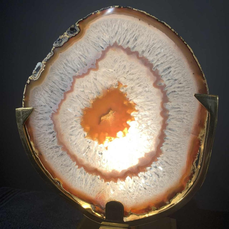 WILLY DARO (attribué), Lampe à poser Agate Géode Laiton, Hollywood Regency 1970