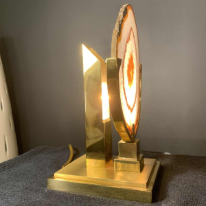 WILLY DARO (attribué), Lampe à poser Agate Géode Laiton, Hollywood Regency 1970