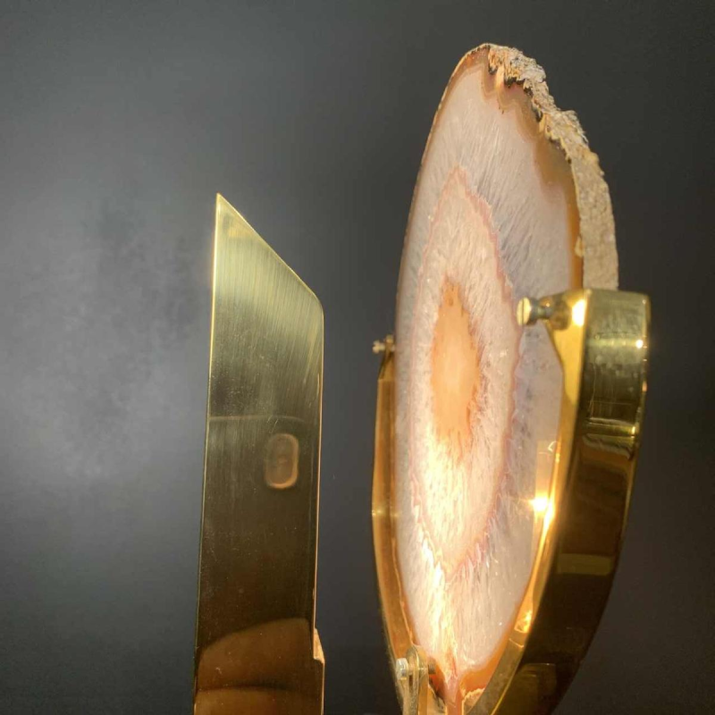 WILLY DARO (toegeschreven), Agate Géode koperen tafellamp, Hollywood Regency