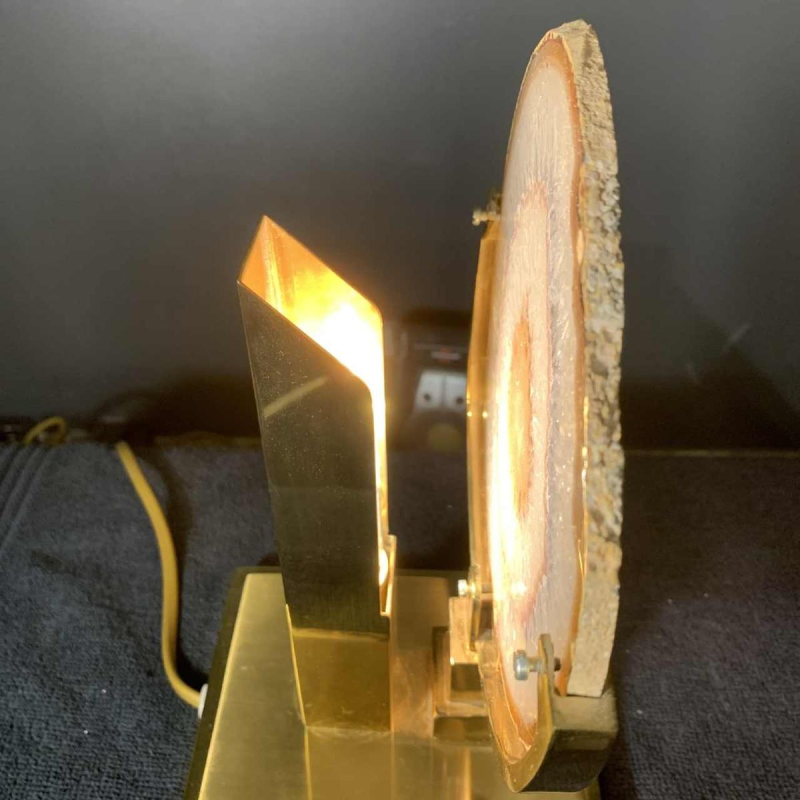 WILLY DARO (attribué), Lampe à poser Agate Géode Laiton, Hollywood Regency 1970