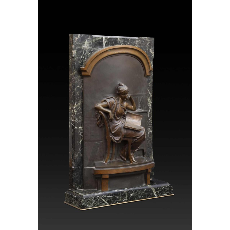 Louis-Ernest Barrias "La Liseuse", bronzen sculptuur, 19e eeuw