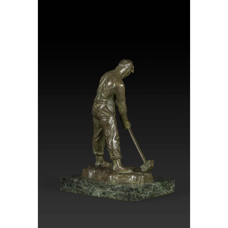 "Kleine Art Deco bronzen standbeeld 'De Hamer' van Victor Demanet (1895-1964):