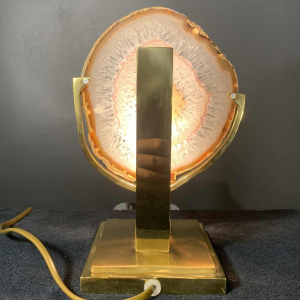 WILLY DARO (attribué), Lampe à poser Agate Géode Laiton, Hollywood Regency 1970