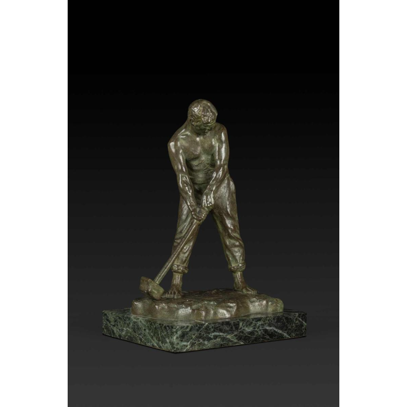 "Kleine Art Deco bronzen standbeeld 'De Hamer' van Victor Demanet (1895-1964):