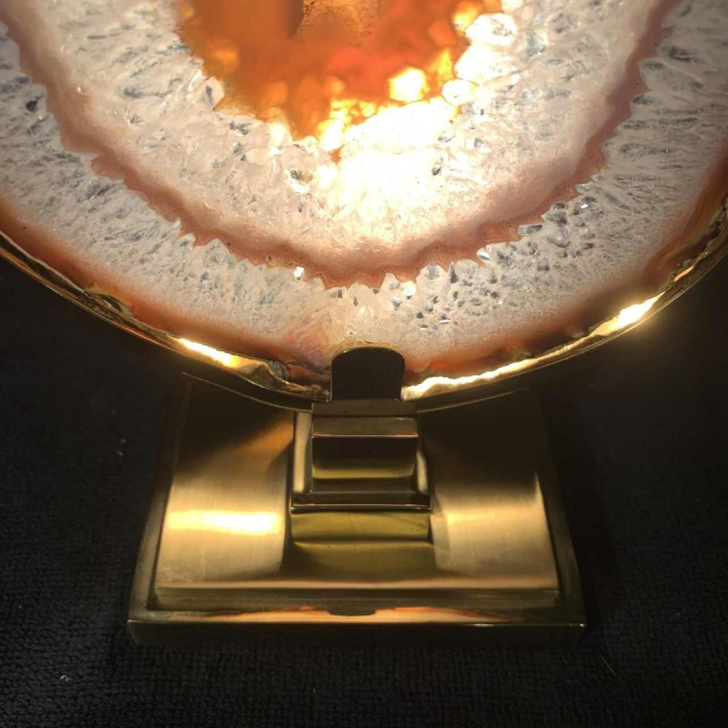 WILLY DARO (toegeschreven), Agate Géode koperen tafellamp, Hollywood Regency