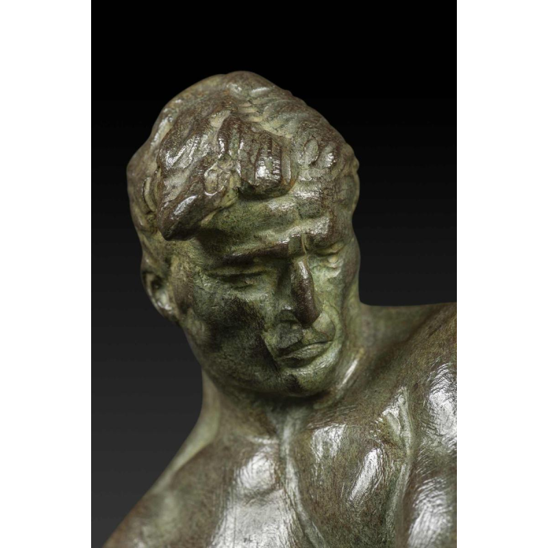 "Kleine Art Deco bronzen standbeeld 'De Hamer' van Victor Demanet (1895-1964):