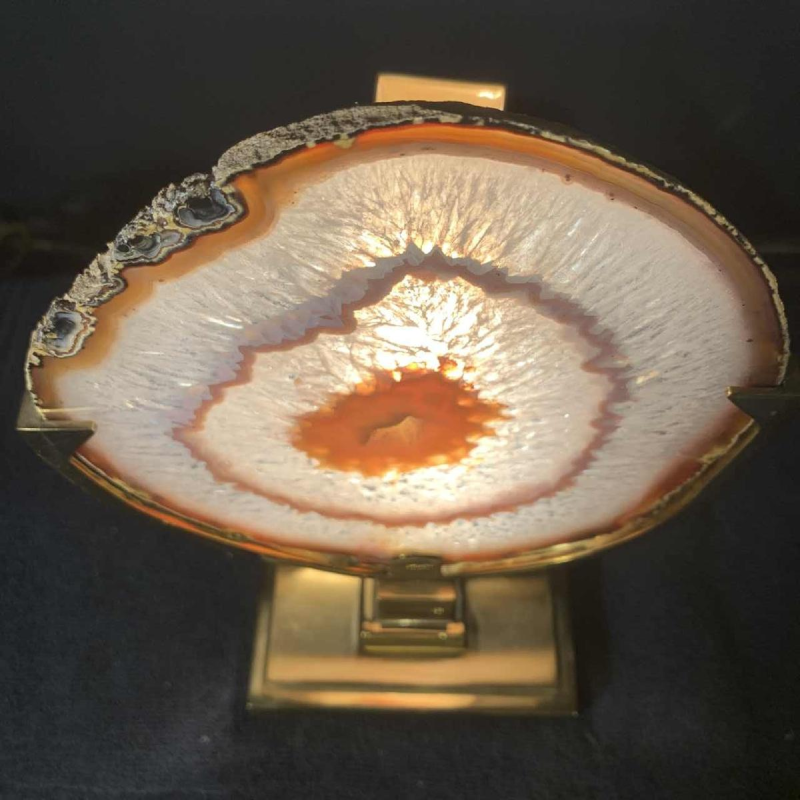 WILLY DARO (toegeschreven), Agate Géode koperen tafellamp, Hollywood Regency