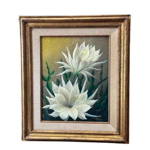 Jules PETIT « Cactus flowers » 1979 painting oil on panel