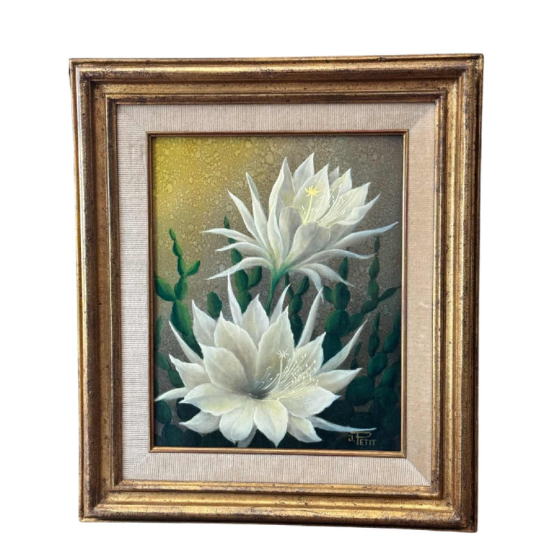 Jules PETIT « Fleurs de cactus » peinture huile sur panneau