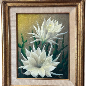 Jules PETIT « Fleurs de cactus » peinture huile sur panneau