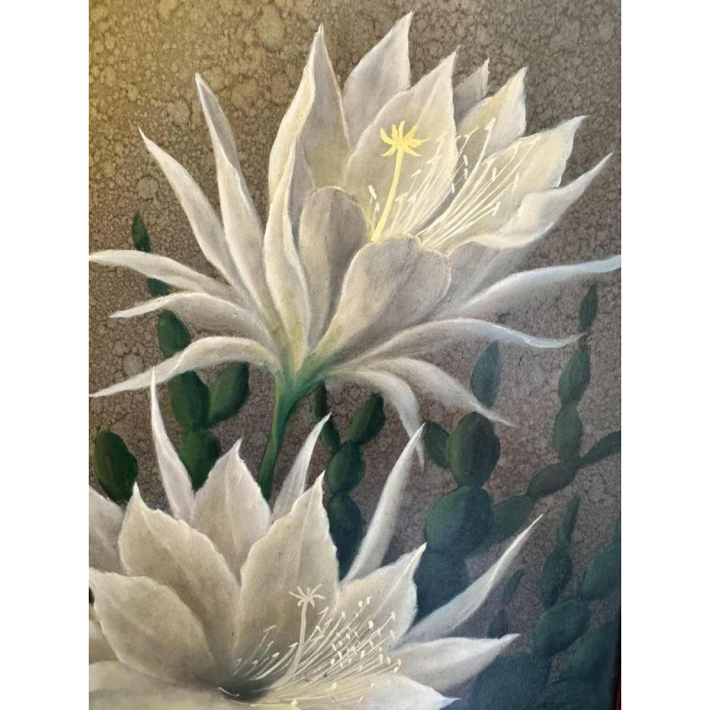 Jules PETIT « Cactus flowers » 1979 painting oil on panel