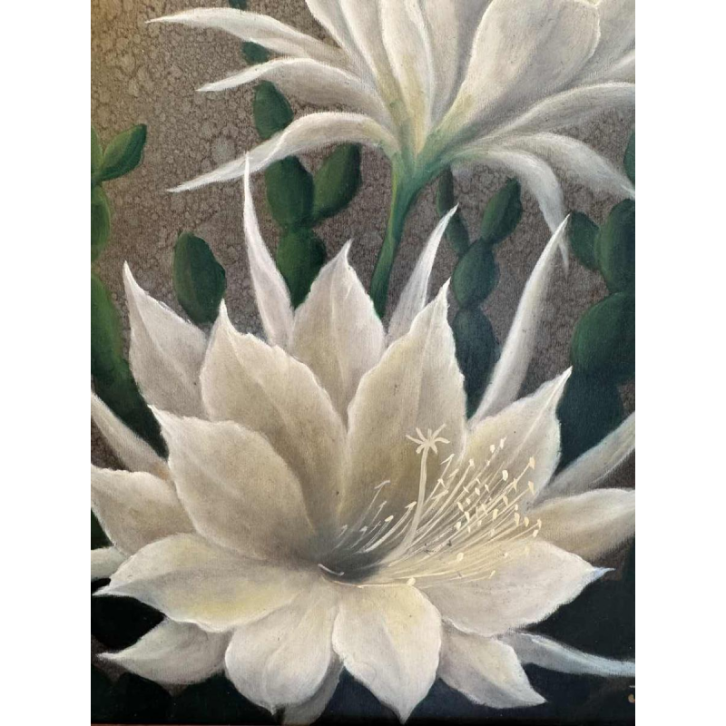 Jules PETIT « Fleurs de cactus » peinture huile sur panneau