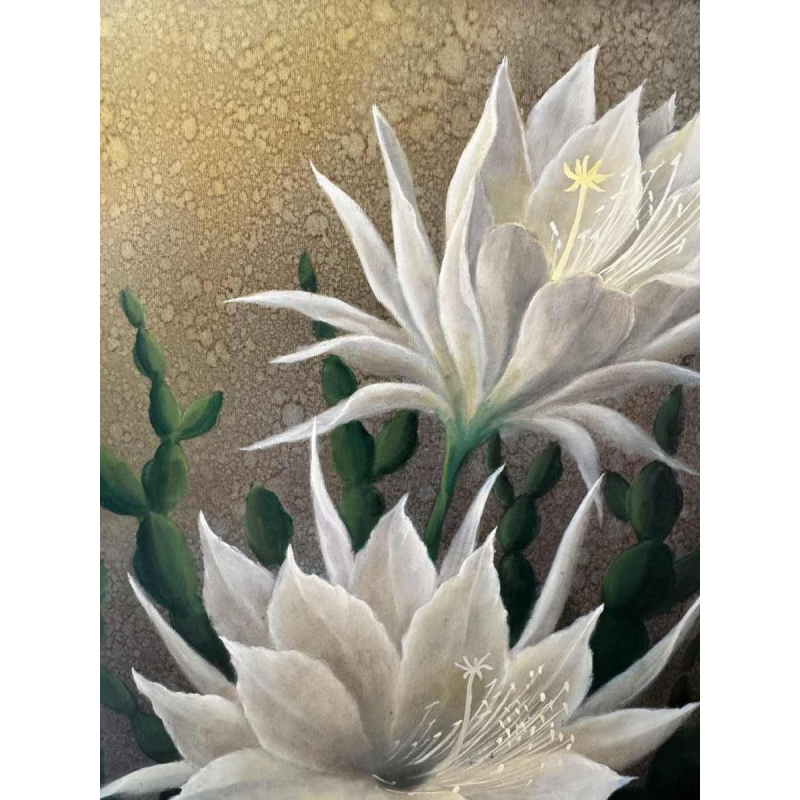 Jules PETIT « Fleurs de cactus » peinture huile sur panneau