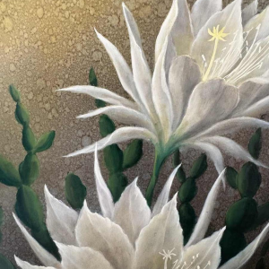 Jules PETIT « Fleurs de cactus » peinture huile sur panneau