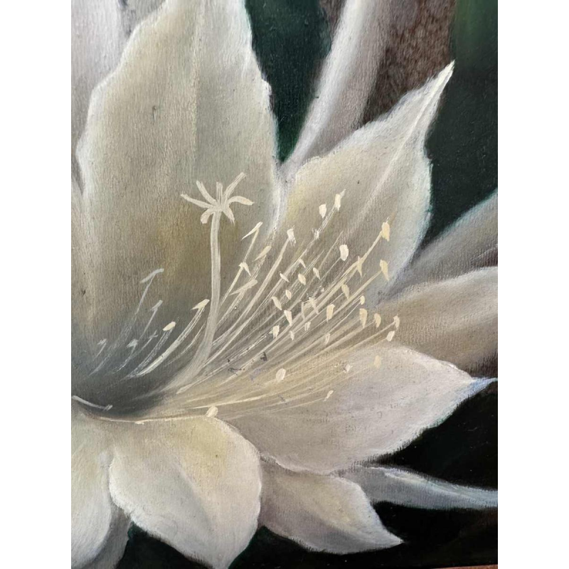 Jules PETIT « Cactus flowers » 1979 painting oil on panel