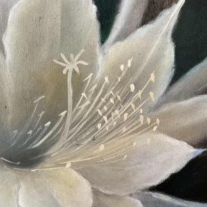 Jules PETIT « Cactus flowers » 1979 painting oil on panel