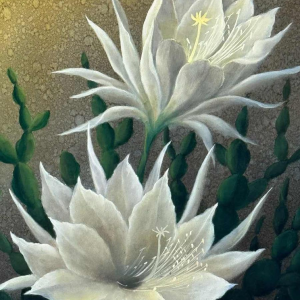 Jules PETIT « Cactus flowers » 1979 painting oil on panel