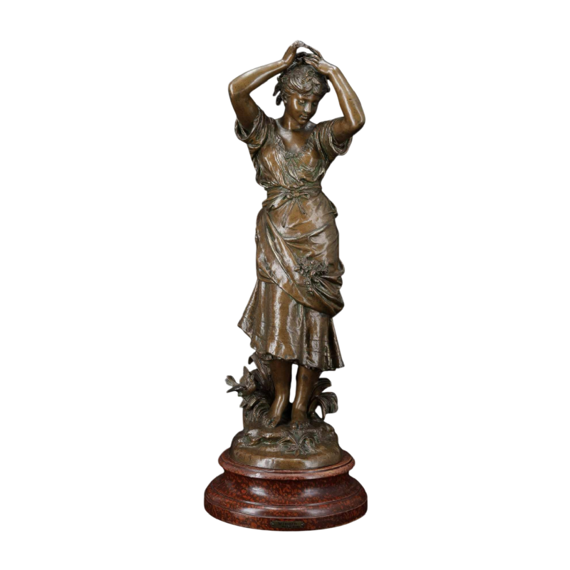 Auguste Moreau "De spiegel" metaalsculptuur, 19e eeuw