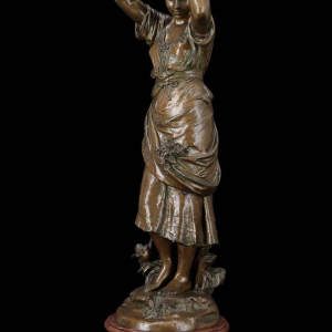 Auguste Moreau "The mirror" bronze sculpture, 19th century