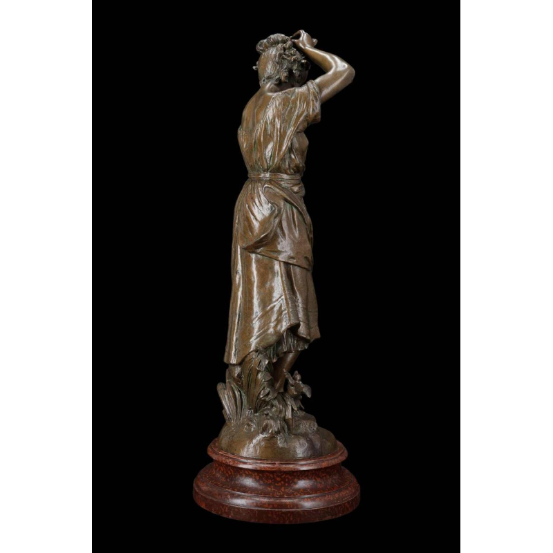 Auguste Moreau "De spiegel" metaalsculptuur, 19e eeuw