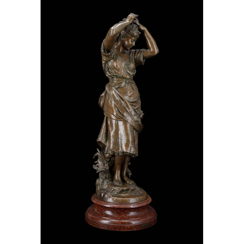 Auguste Moreau "The mirror" bronze sculpture, 19th century