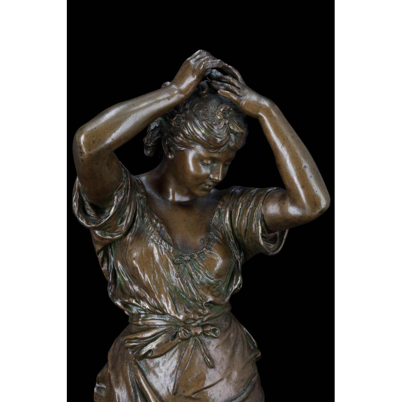 Auguste Moreau "Le miroir" sculpture en bronze, XIXe s