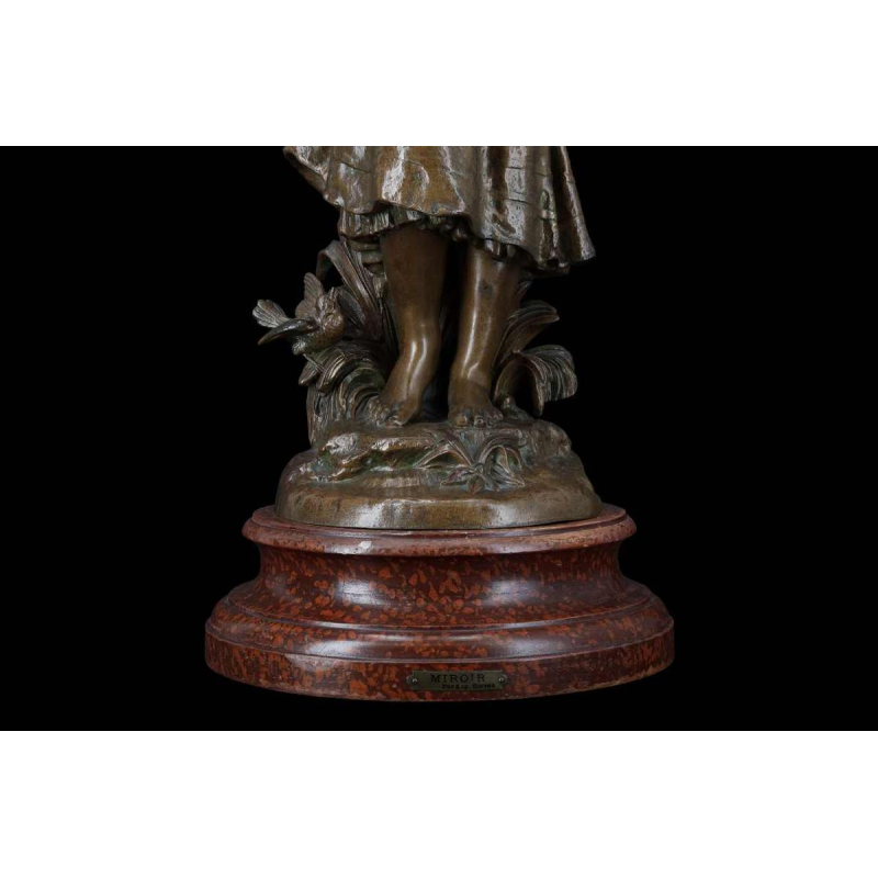 Auguste Moreau "De spiegel" bronzen sculptuur, 19e eeuw