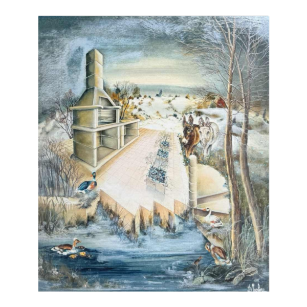 Danielle MOLINA « Paysage estival avec ânes» peinture huile sur panneau