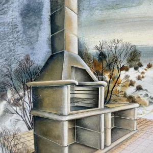 Danielle MOLINA “Zomerlandschap met ezels“ olieverf op paneel