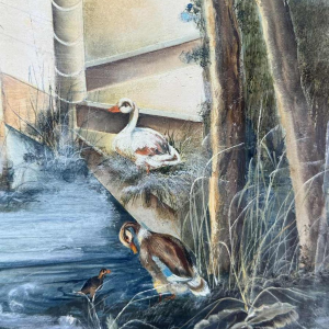 Danielle MOLINA “Zomerlandschap met ezels“ olieverf op paneel