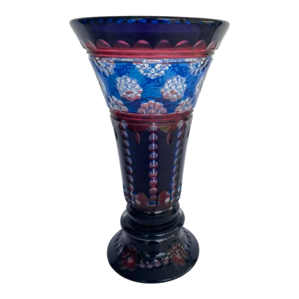 Joseph Simon for Val-Saint-Lambert, red and blue triple vase, ca 1920